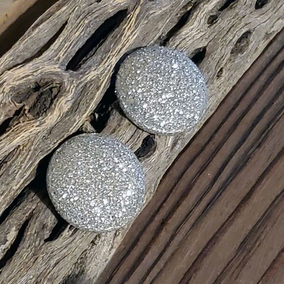 Retro 80s Club Glam Disco Sparkly Silver Fabric Button Earrings - Picture 10 of 10